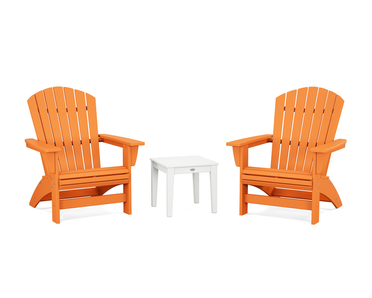 POLYWOOD 3-Piece Nautical Grand Adirondack Set in Tangerine / White