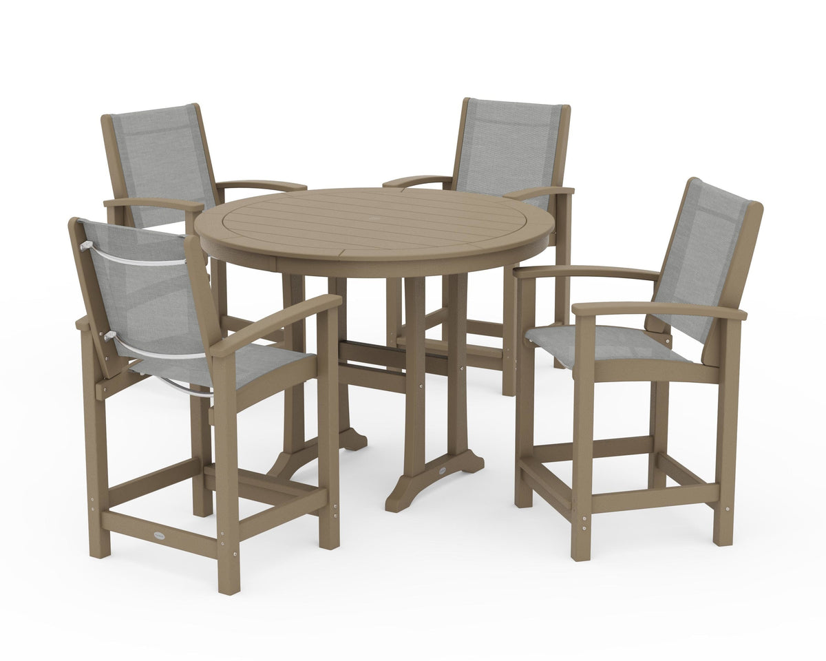 POLYWOOD Coastal 5-Piece Counter Set in Vintage Sahara / Metallic