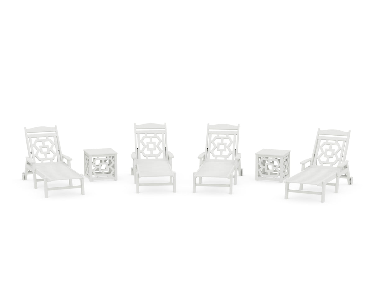 POLYWOOD Chinoiserie 6-Piece Chaise Set in Vintage White