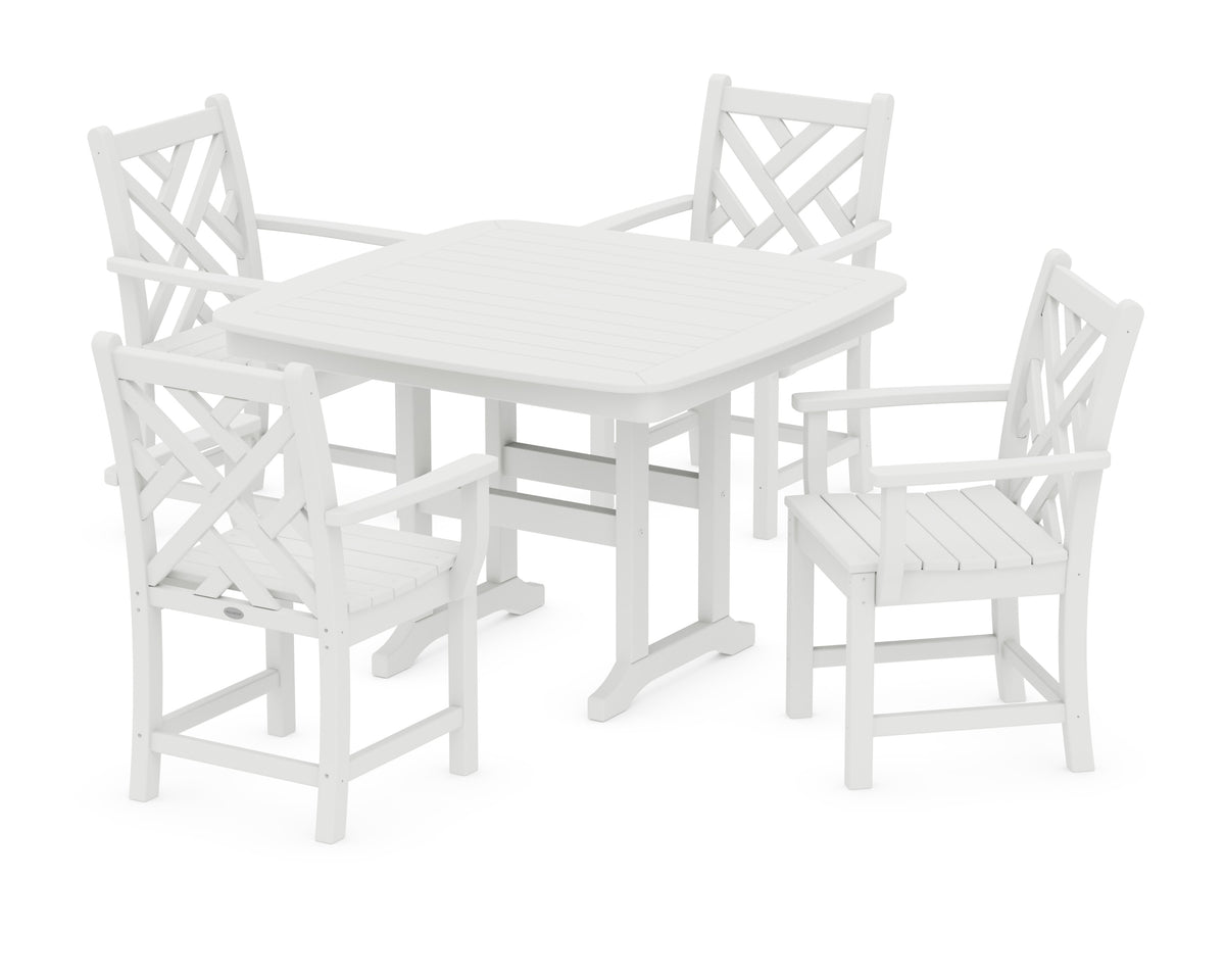 POLYWOOD Chippendale 5-Piece Dining Set with Trestle Legs - 44" Table in White