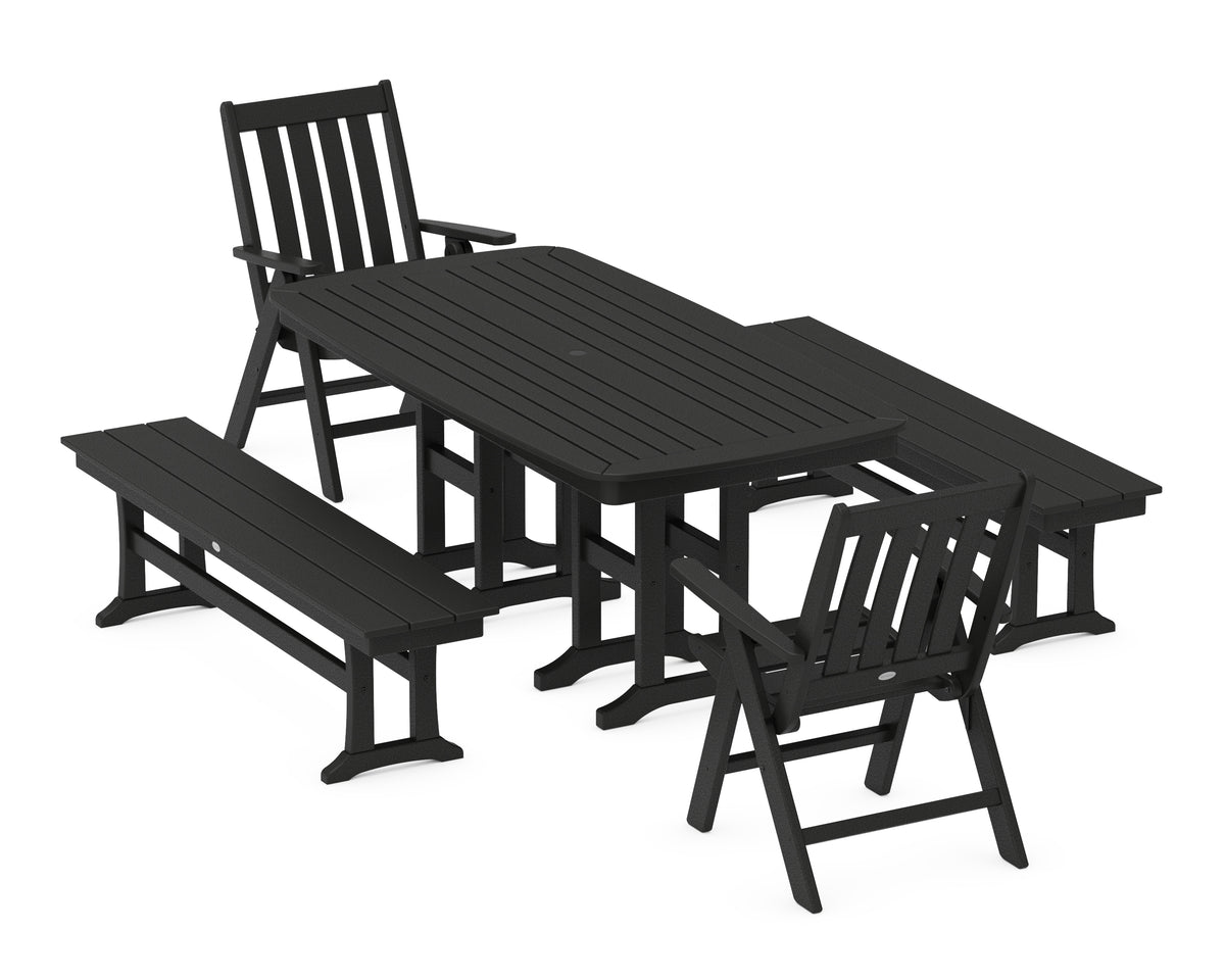 POLYWOOD Vineyard Folding Chair 6-Piece Dining Set with Benches in Black