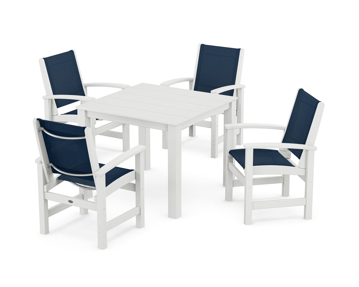 POLYWOOD Coastal 5-Piece Parsons Dining Set in White / Navy Blue