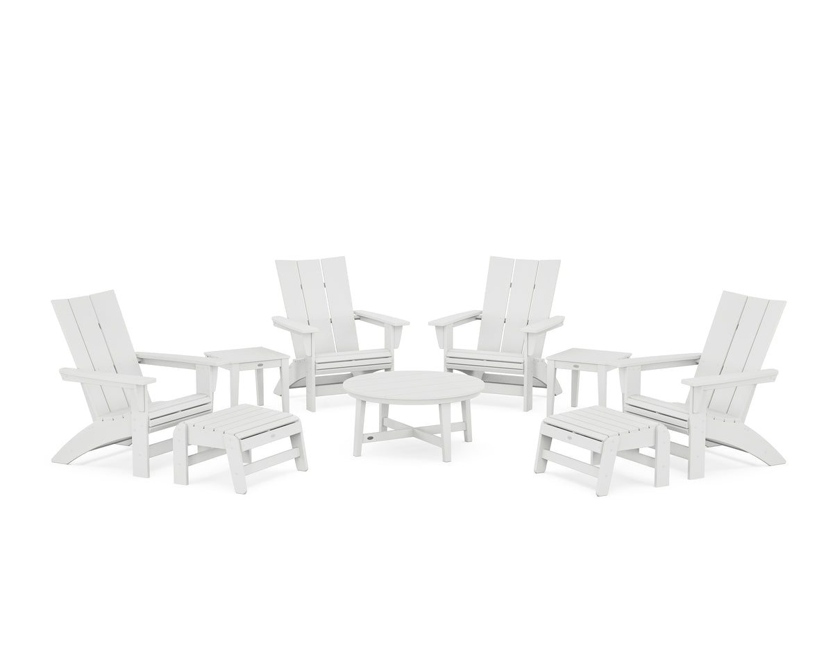 POLYWOOD Modern Grand Adirondack 9-Piece Conversation Set in White