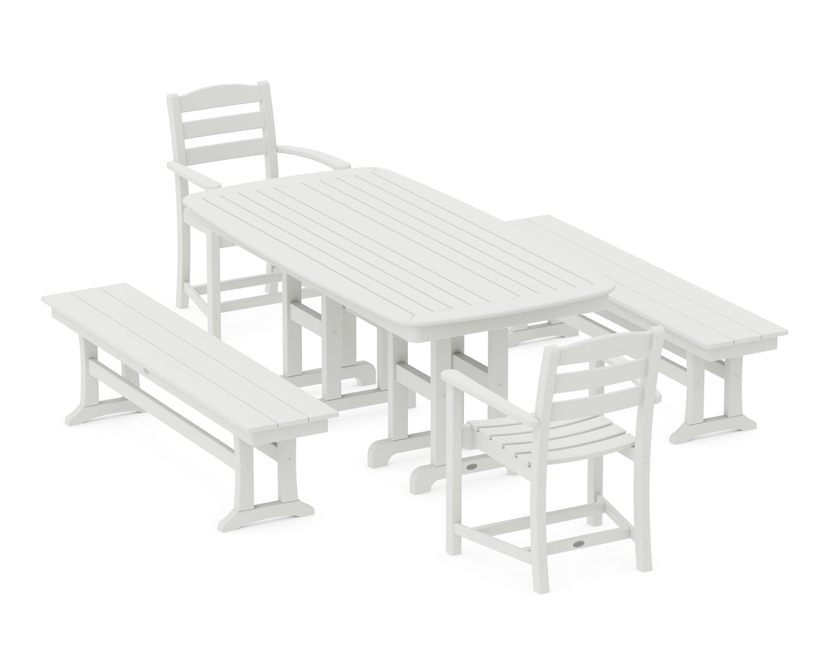 POLYWOOD La Casa Café 5-Piece Dining Set with Benches - 37" x 72" Table in Vintage White