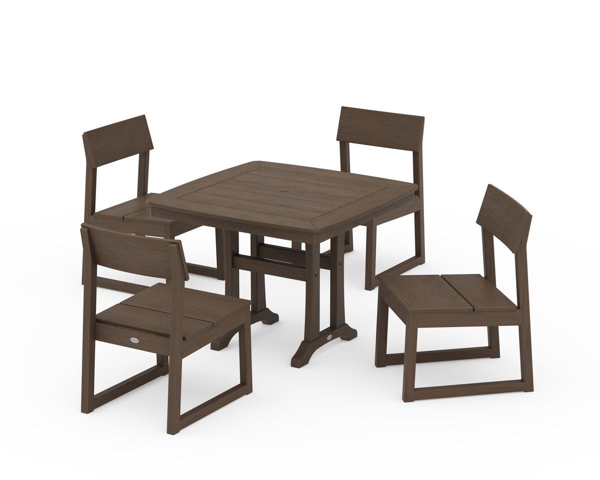 POLYWOOD EDGE Side Chair 5-Piece Dining Set with Trestle Legs (Nautical Trestle 37" Table) in Kona