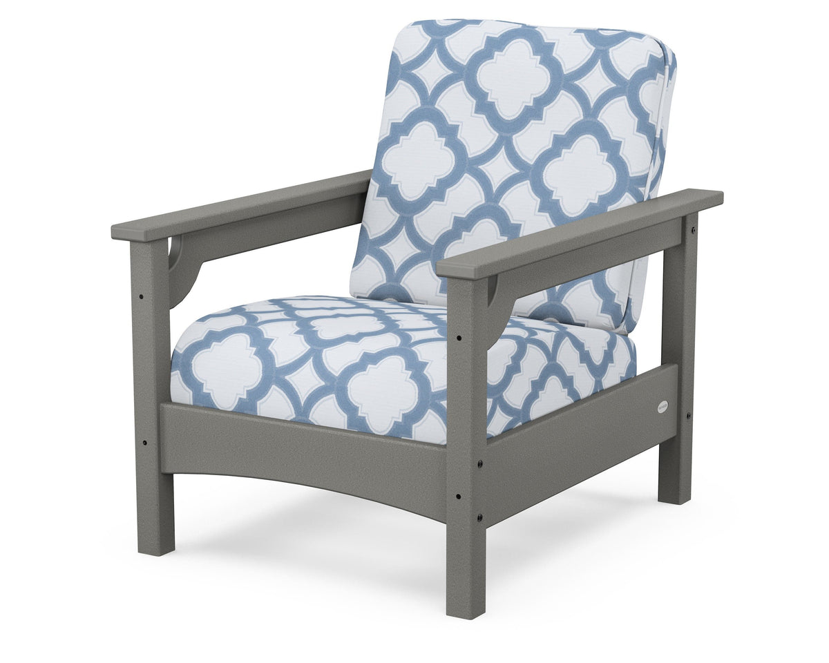POLYWOOD Club Chair in Slate Grey / Trellis Sky Blue