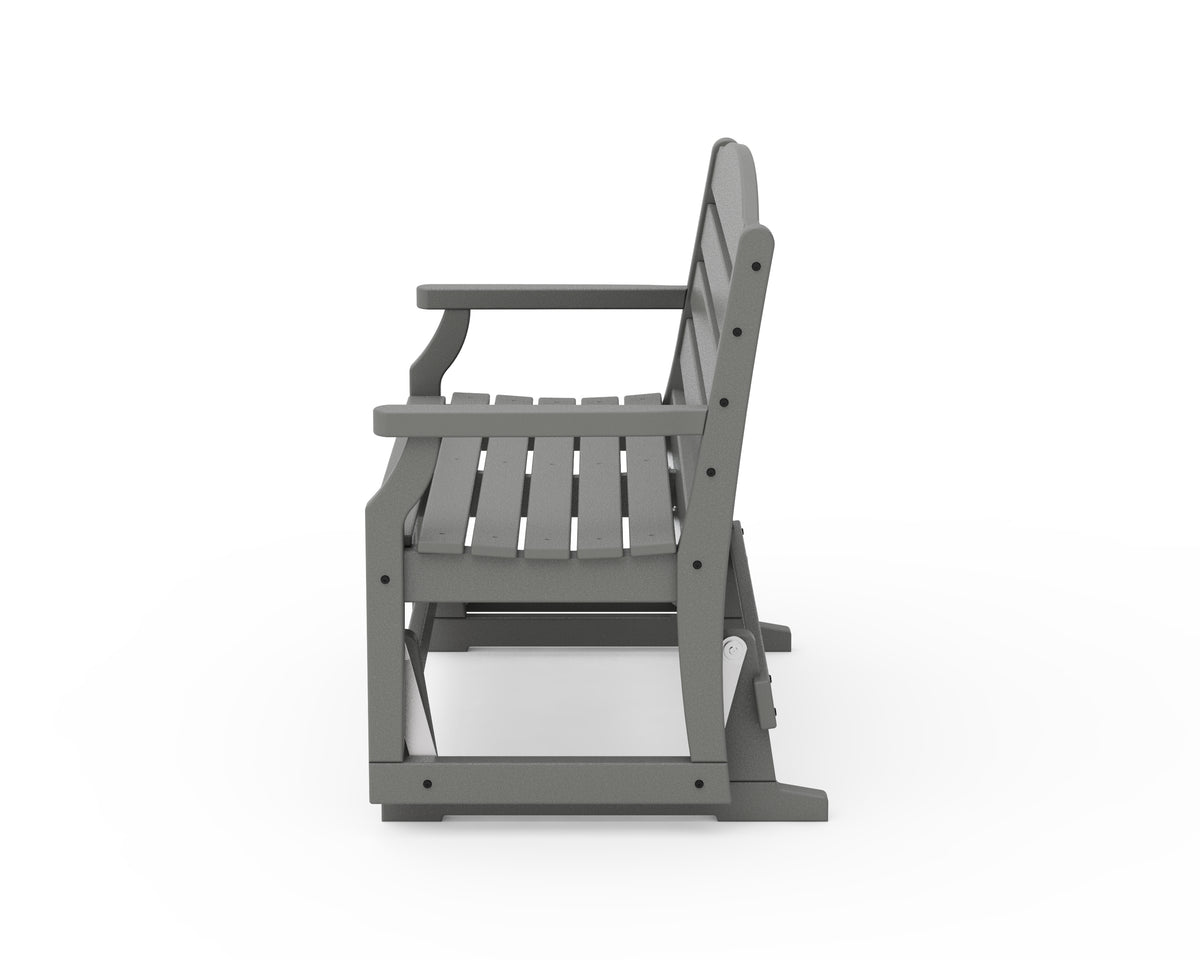 Angled view of the POLYWOOD Savannah 48" Glider in Slate Grey