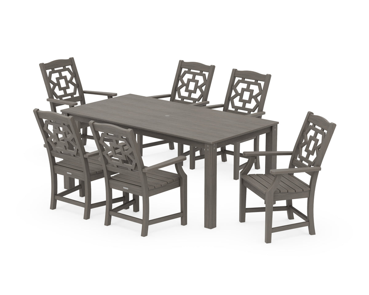 POLYWOOD Chinoiserie Arm Chair 7-Piece Parsons Dining Set in Driftwood