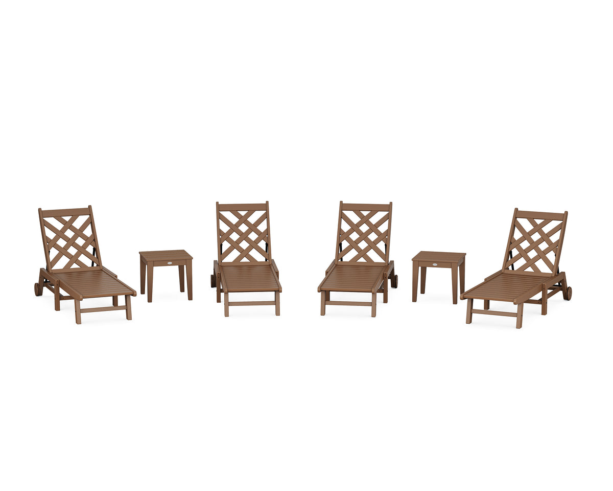 POLYWOOD Wovendale 6-Piece Chaise Set with Wheels in Teak