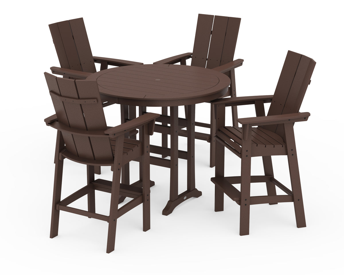 POLYWOOD Modern Curveback Adirondack 5-Piece Nautical Trestle Bar Set in Mahogany