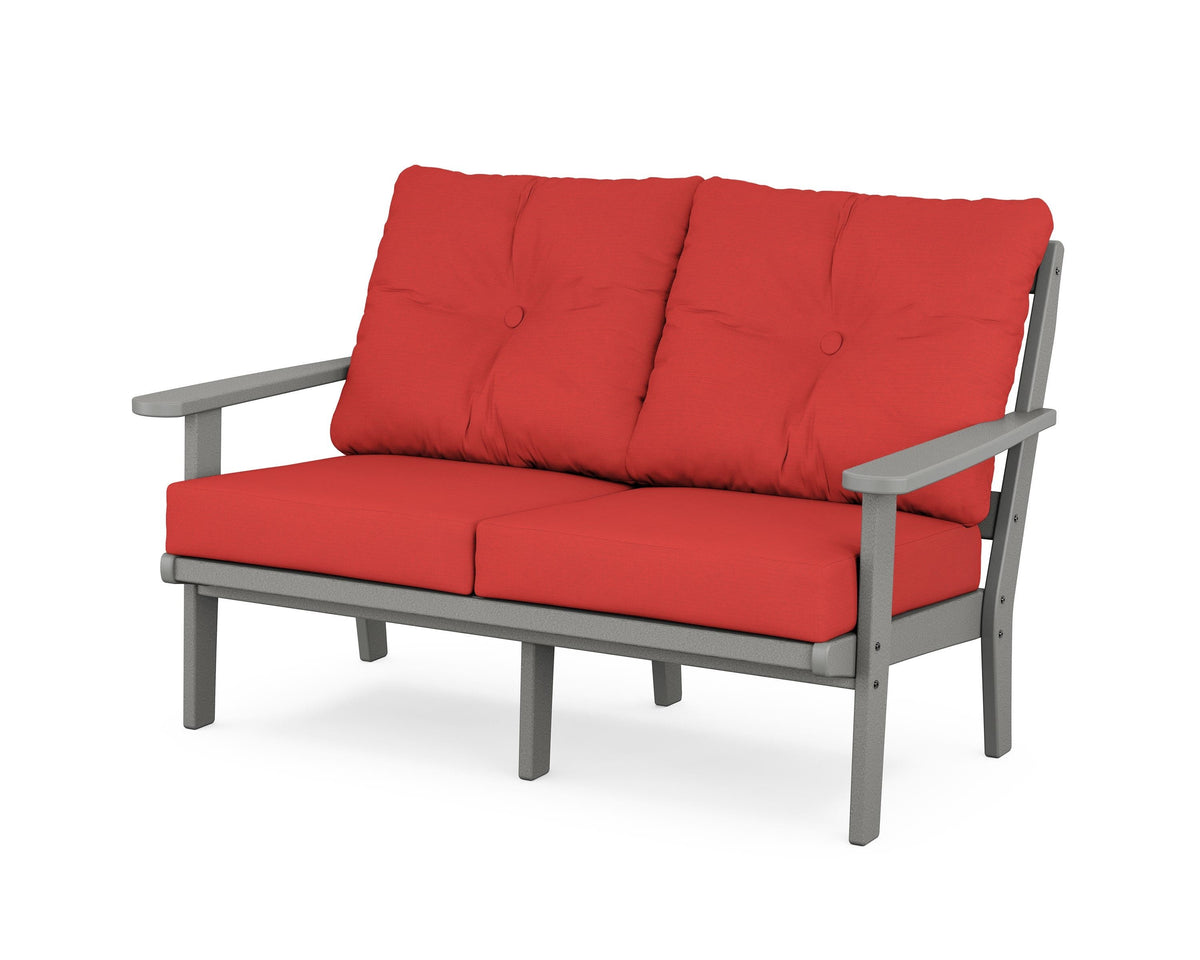 POLYWOOD Mission Deep Seating Loveseat in Slate Grey / Crimson Linen
