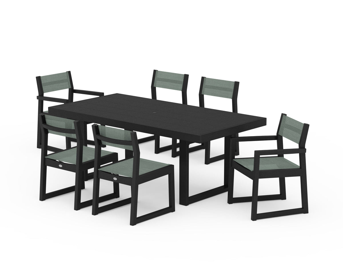 POLYWOOD EDGE Sling 7-Piece Dining Set in Black / Dupioni Sea Mist