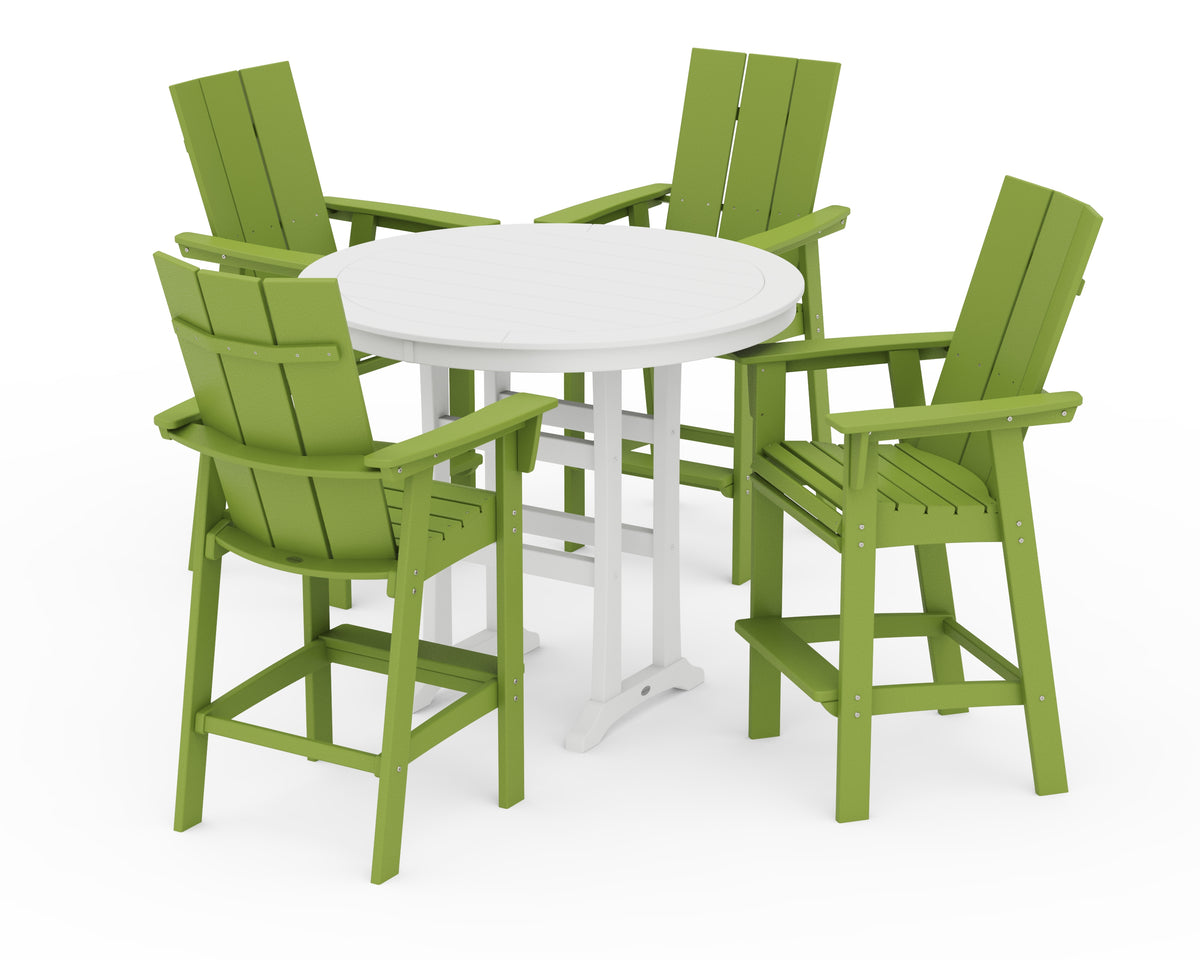 POLYWOOD Modern Curveback Adirondack 5-Piece Nautical Trestle Bar Set in Lime / White
