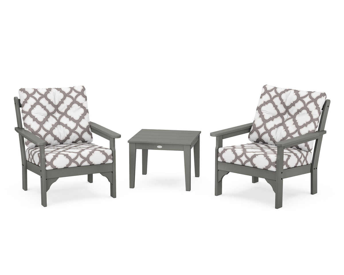 POLYWOOD Vineyard 3-Piece Deep Seating Set in Slate Grey / Trellis Grey Mist
