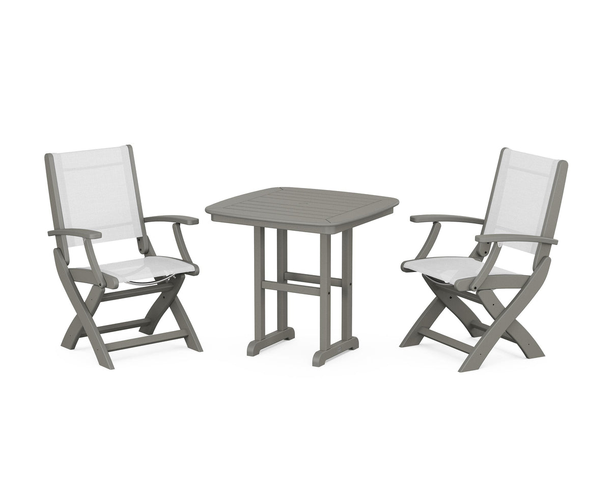 POLYWOOD Coastal Folding Chair 3-Piece Dining Set in Slate Grey / White