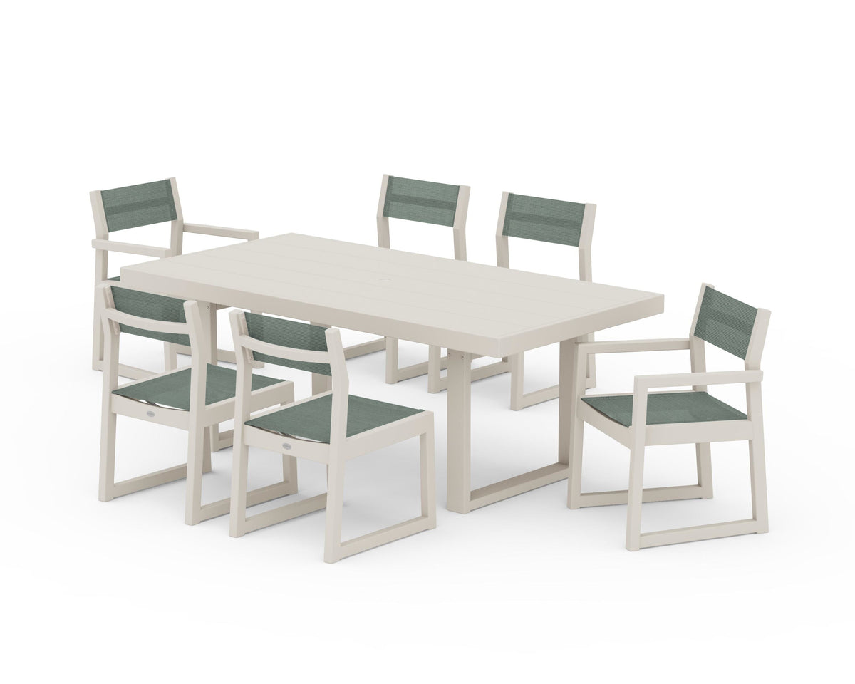 POLYWOOD EDGE Sling 7-Piece Dining Set in Sand / Dupioni Sea Mist