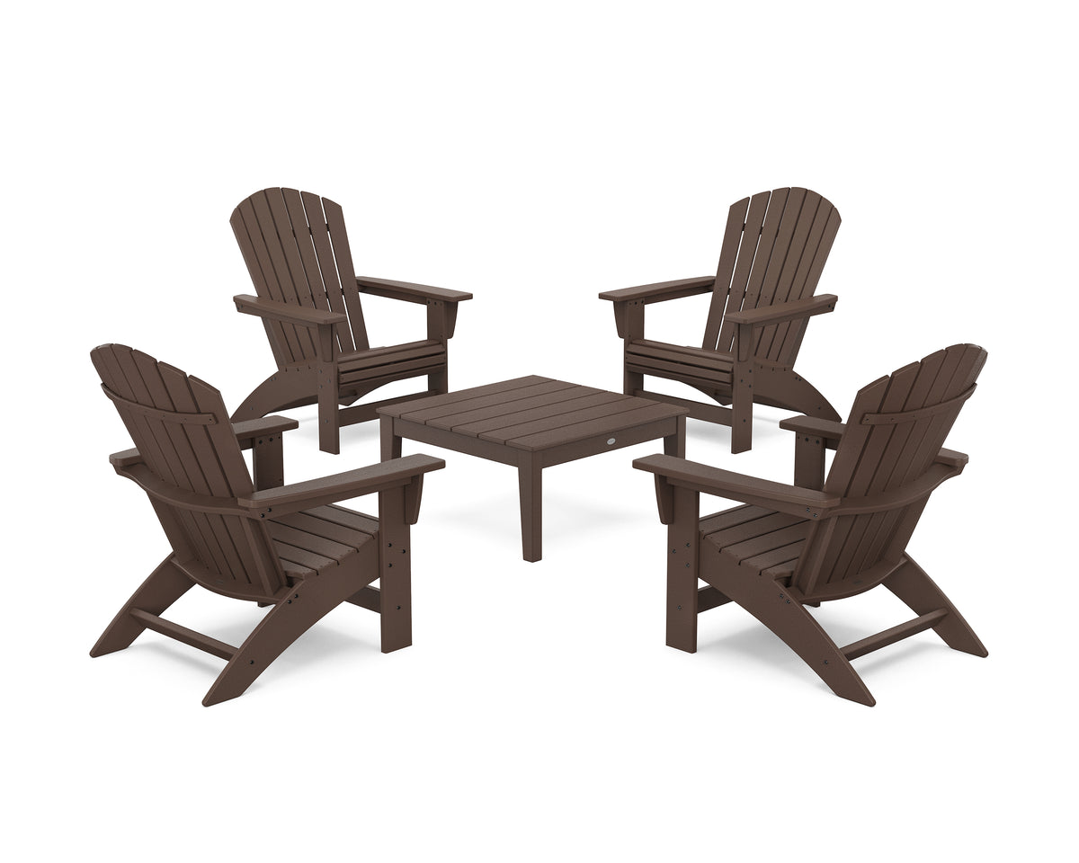 POLYWOOD 5-Piece Nautical Grand Adirondack Chair Conversation Group in Mahogany