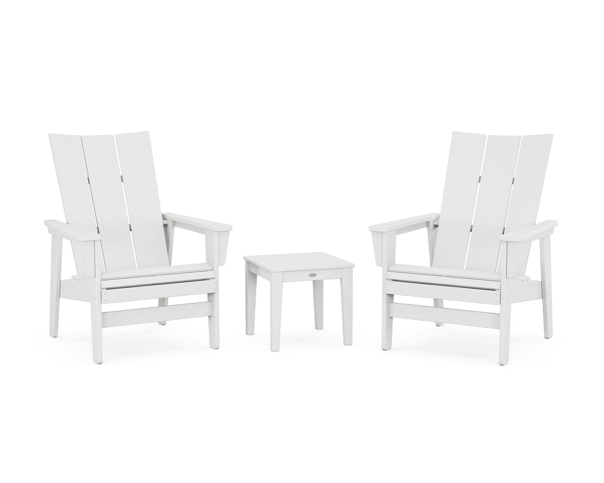 POLYWOOD 3-Piece Modern Grand Upright Adirondack Set in White