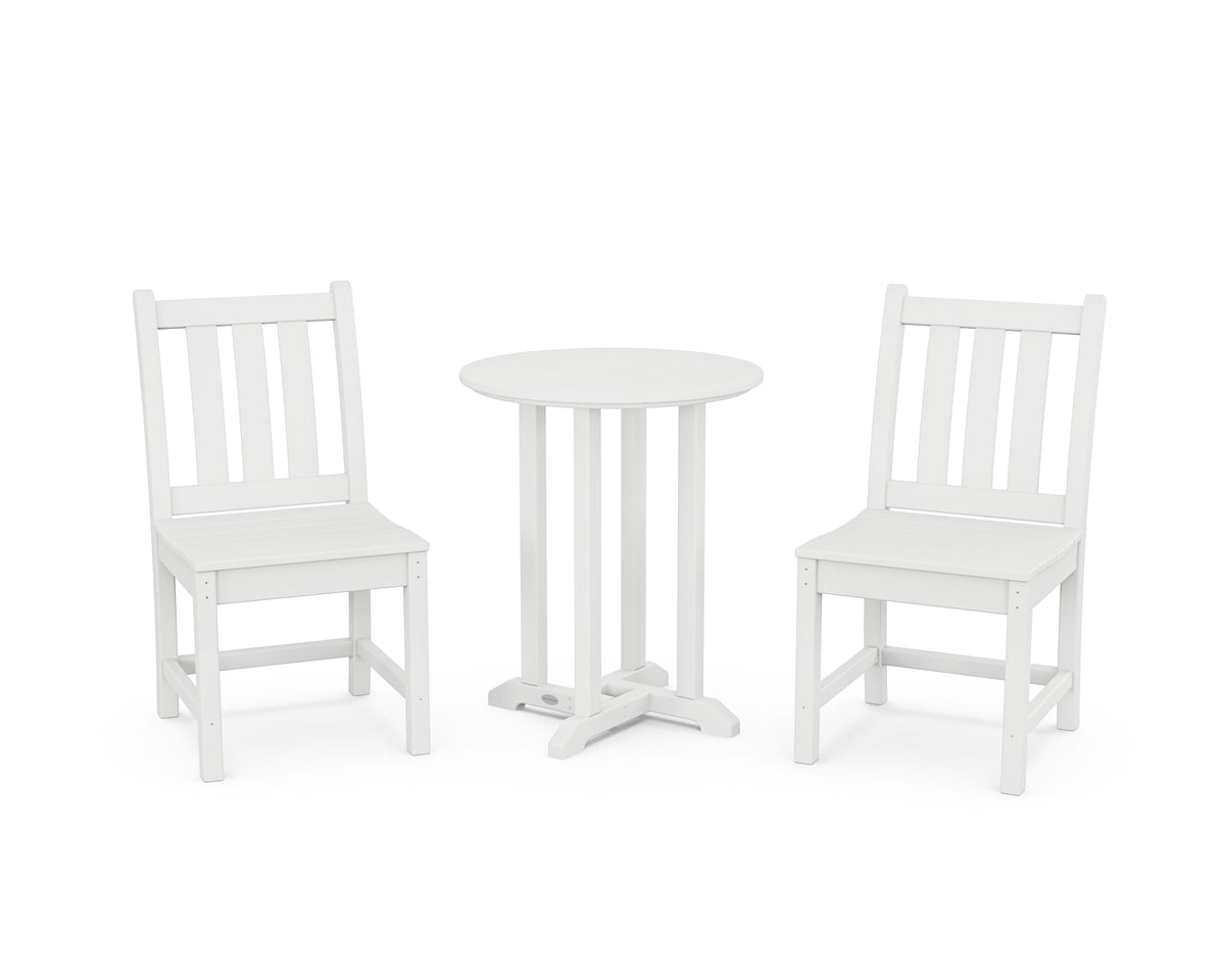 POLYWOOD Traditional Garden Side Chair 3-Piece Round Bistro Dining Set in White
