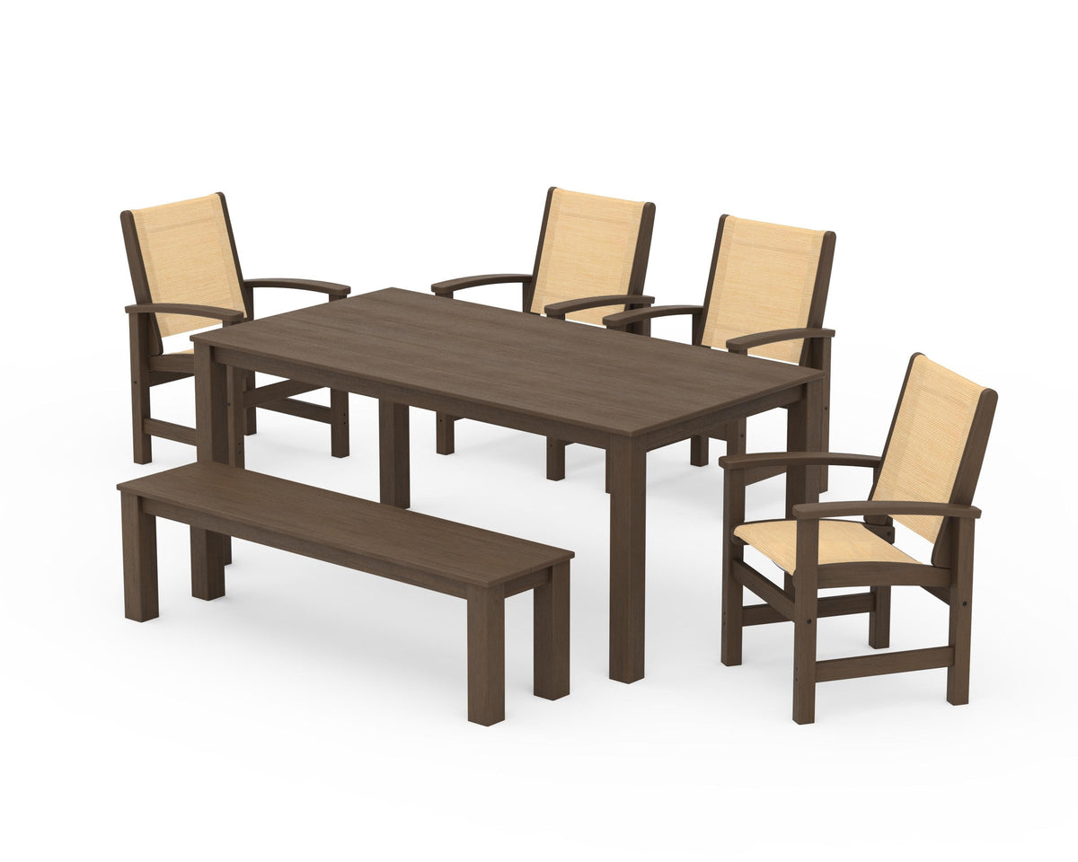 POLYWOOD Coastal 6-Piece Parsons Dining Set with Bench in Kona / Dupioni Apricot