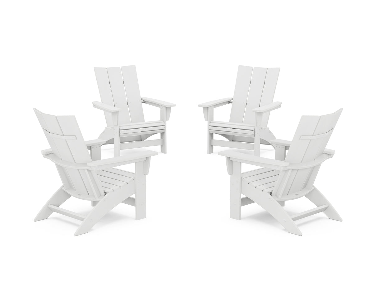POLYWOOD 4-Piece Modern Grand Adirondack Chair Conversation Set in White