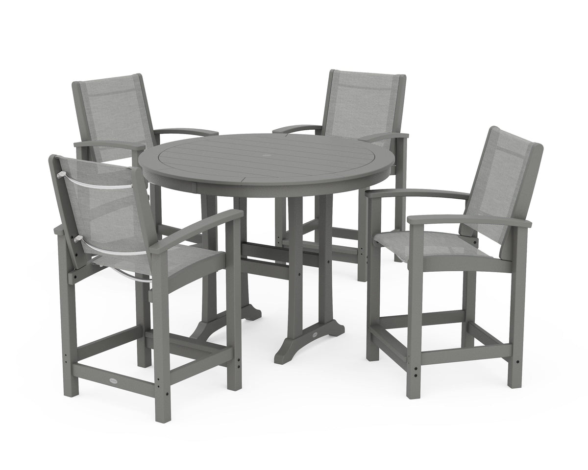 POLYWOOD Coastal 5-Piece Counter Set in Slate Grey / Metallic