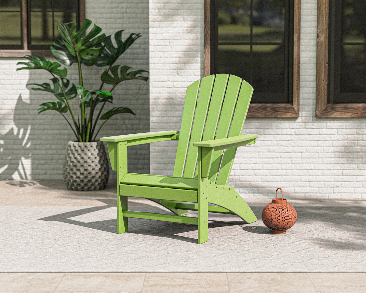 POLYWOOD Nautical Adirondack Chair in Lime in an outdoor setting