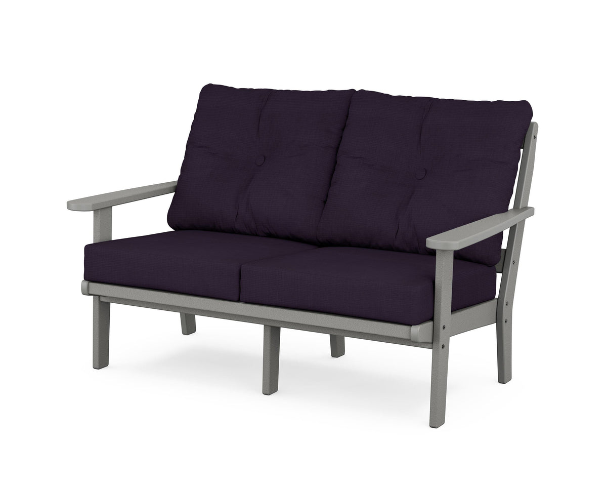 POLYWOOD Mission Deep Seating Loveseat in Slate Grey / Navy Linen