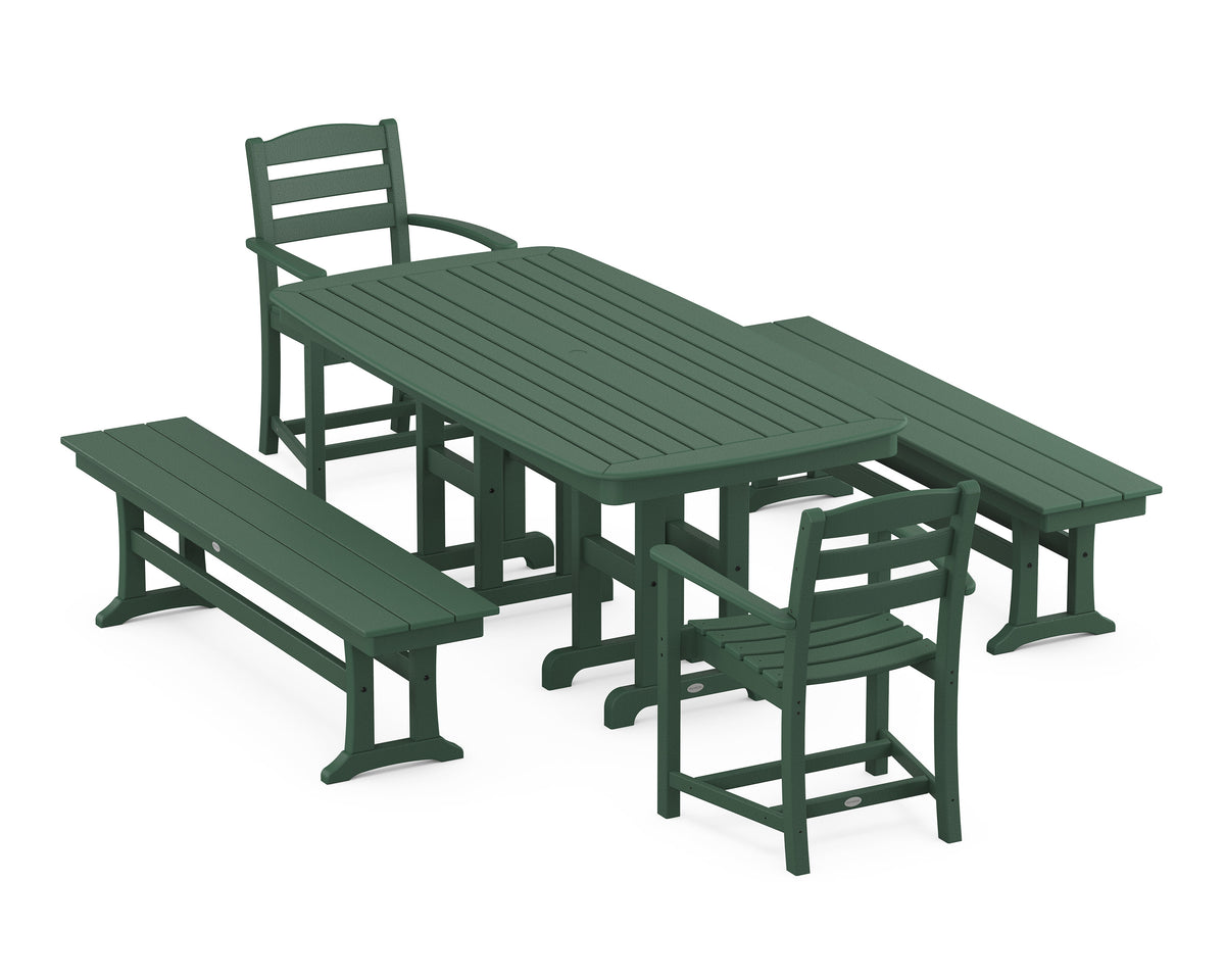 POLYWOOD La Casa Café 5-Piece Dining Set with Benches - 37" x 72" Table in Green