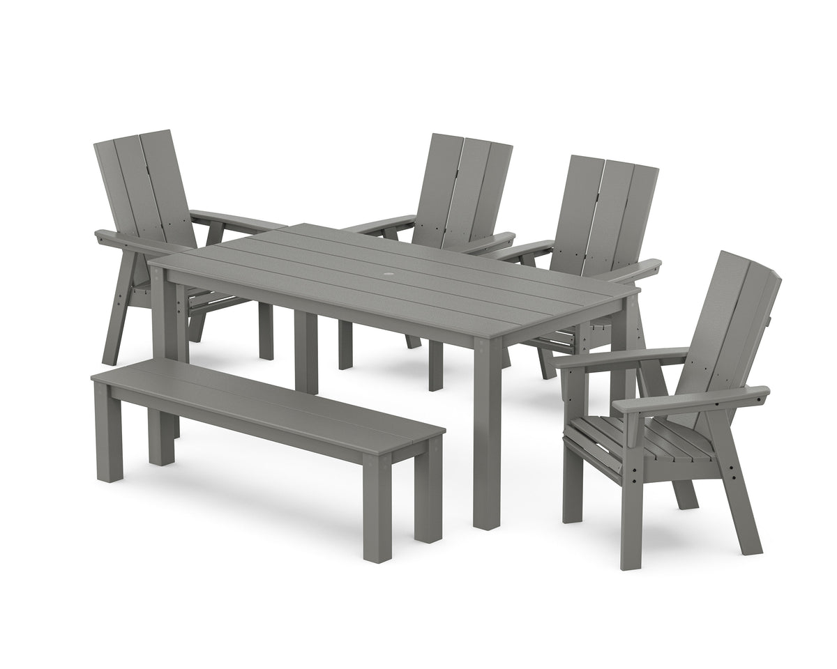 POLYWOOD Modern Curveback Adirondack 6-Piece Parsons Dining Set with Bench in Slate Grey