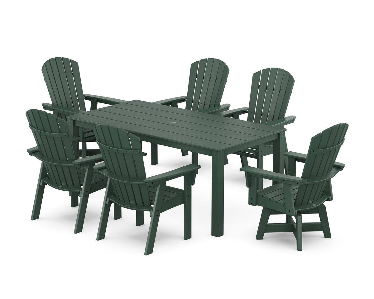 POLYWOOD Nautical Curveback Adirondack Swivel 7-Piece Parsons Dining Set in Green
