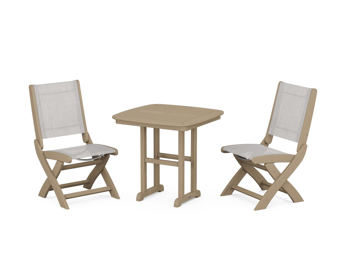 POLYWOOD Coastal Folding Side Chair 3-Piece Dining Set in Vintage Sahara / Parchment
