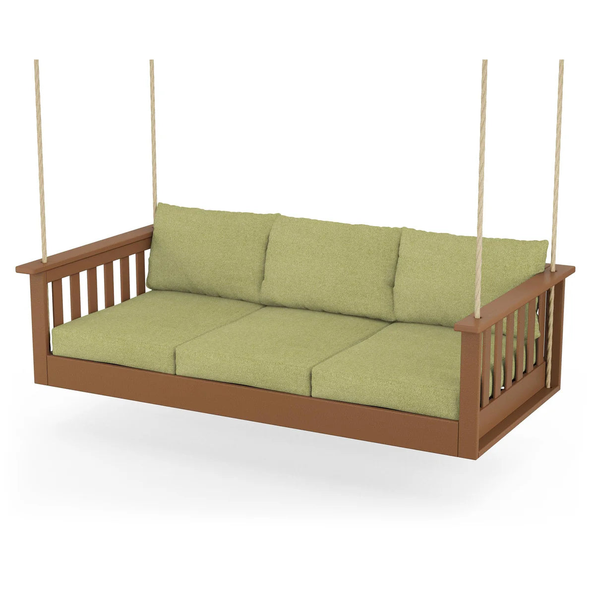 POLYWOOD Vineyard Daybed Swing in Teak / Chartreuse Boucle