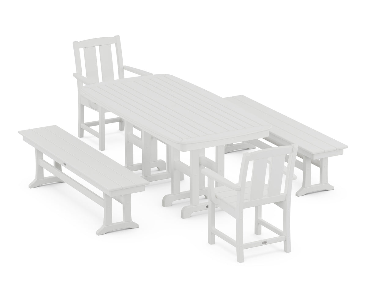 POLYWOOD Mission 5-Piece Dining Set with Benches in White