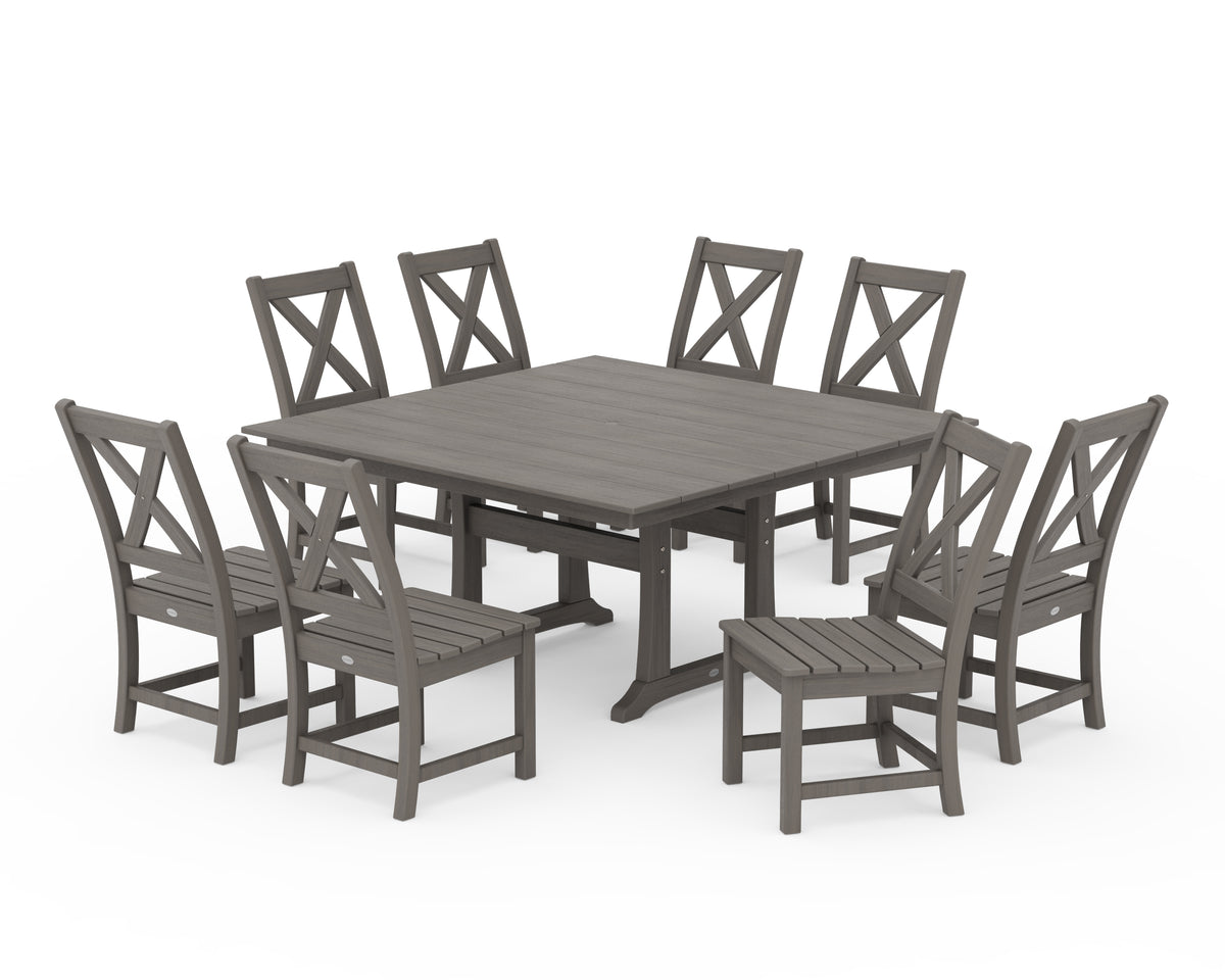POLYWOOD Braxton Side Chair 9-Piece Farmhouse Dining Set in Driftwood