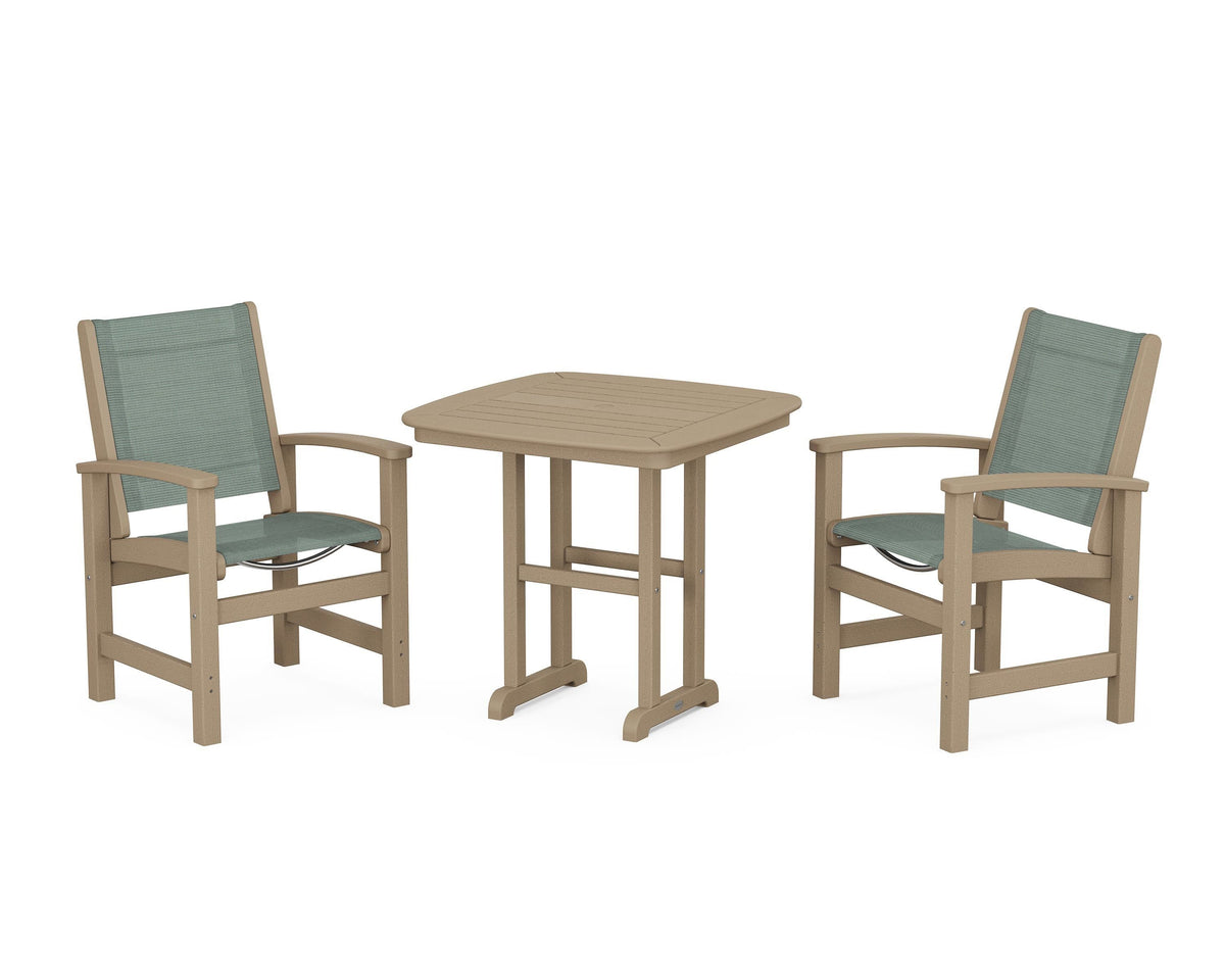 POLYWOOD Coastal 3-Piece Dining Set in Vintage Sahara / Dupioni Sea Mist