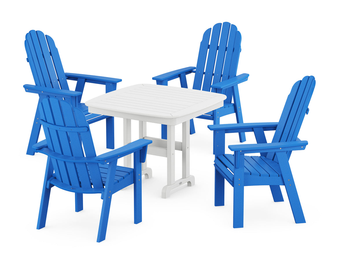 POLYWOOD Vineyard Curveback Adirondack 5-Piece Dining Set - 37" Table in Pacific Blue / White