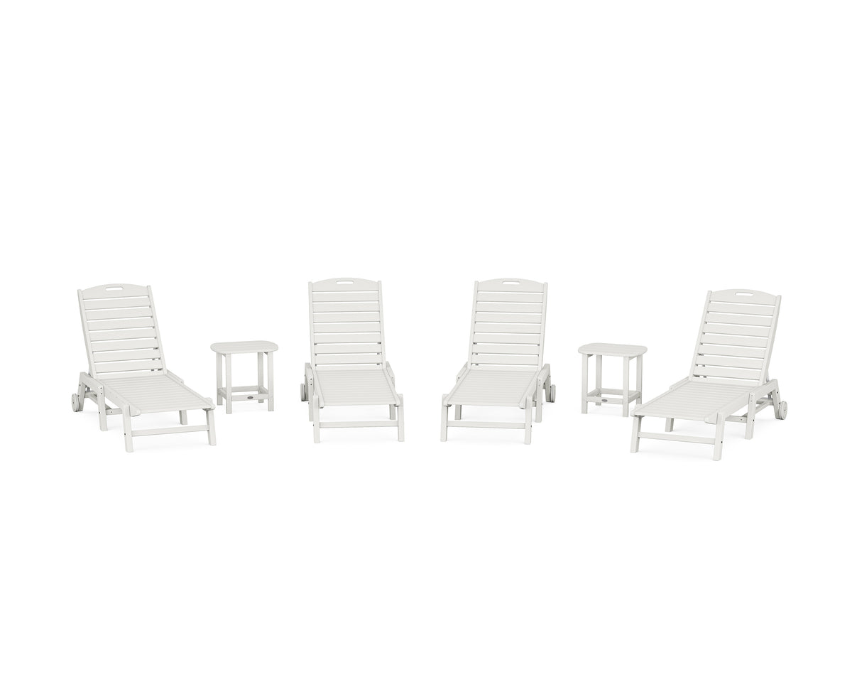 POLYWOOD Nautical Chaise 6-Piece Set with Wheels in Vintage White