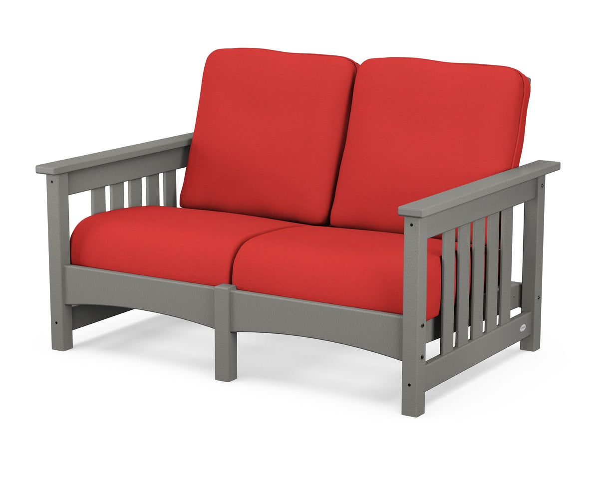 POLYWOOD Club Mission Loveseat in Slate Grey / Crimson Linen