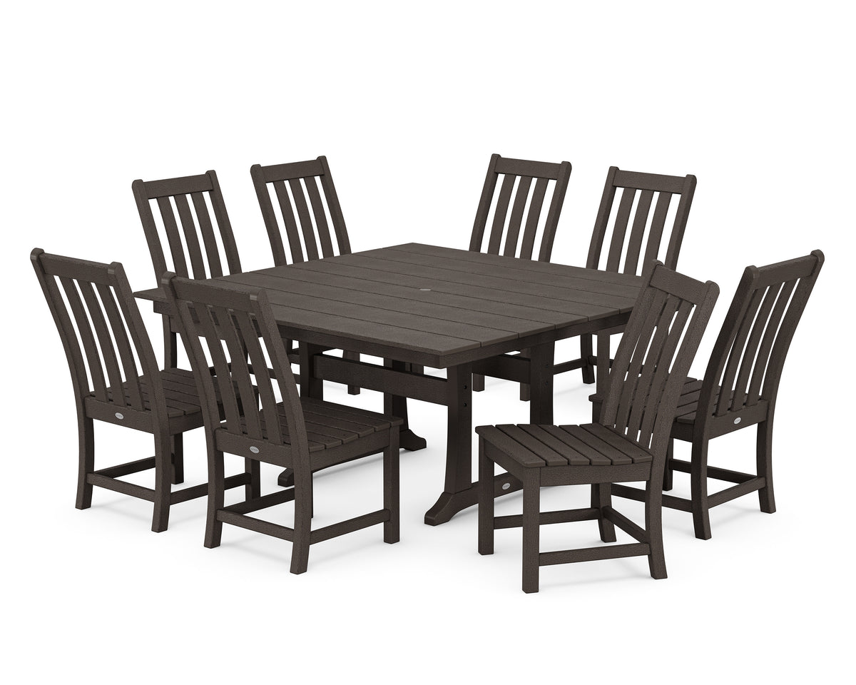 POLYWOOD Vineyard 9-Piece Farmhouse Trestle Dining Set in Vintage Coffee