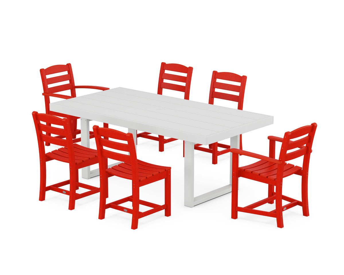 POLYWOOD La Casa Café 7-Piece Dining Set - 39" x 78" Table in Sunset Red / White