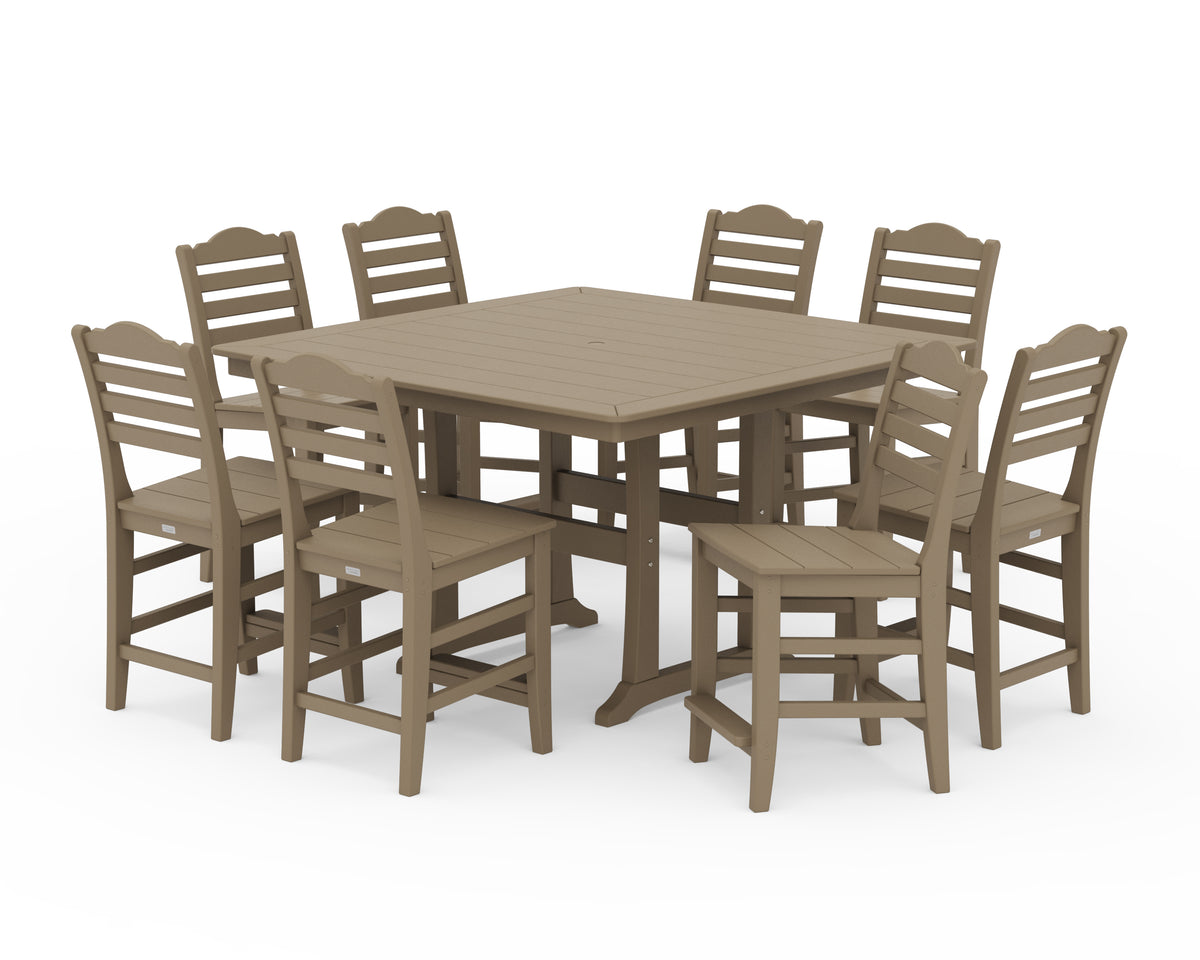 POLYWOOD Savannah Side Chair 9-Piece Square Counter Set with Trestle Legs in Vintage Sahara