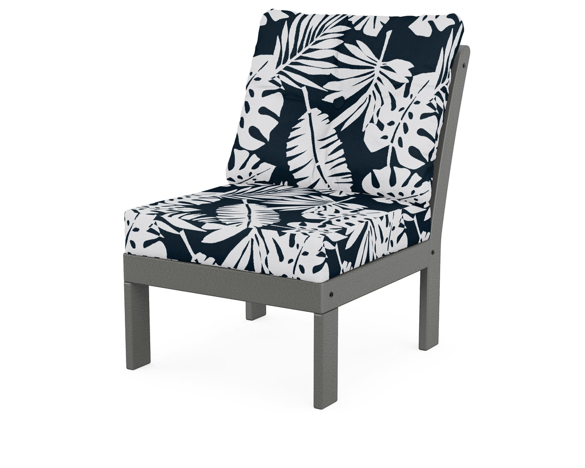 POLYWOOD Vineyard Modular Armless Chair in Slate Grey / Leaf Marine Indigo