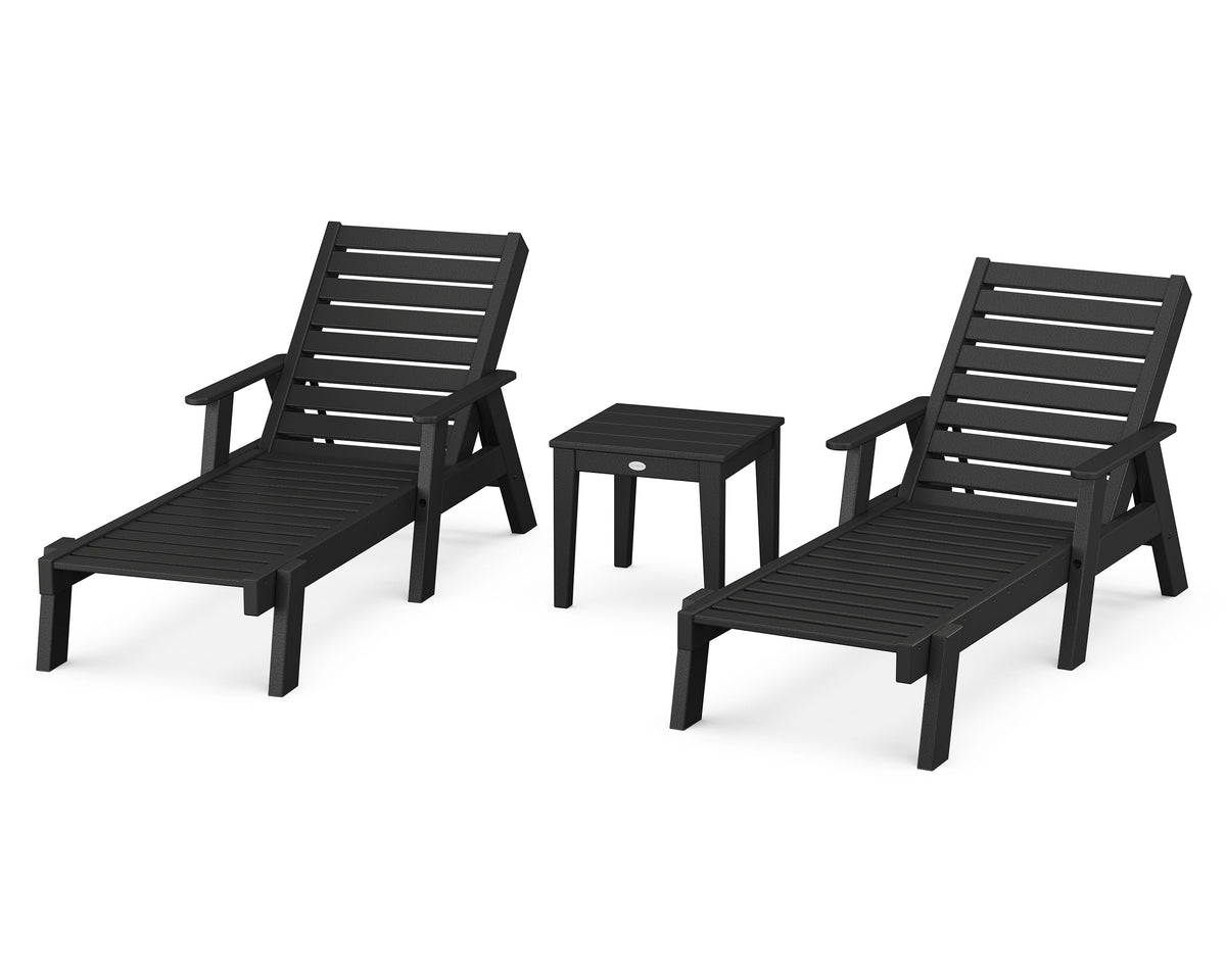 POLYWOOD Captain Chaise 3-Piece Set with Arms in Black