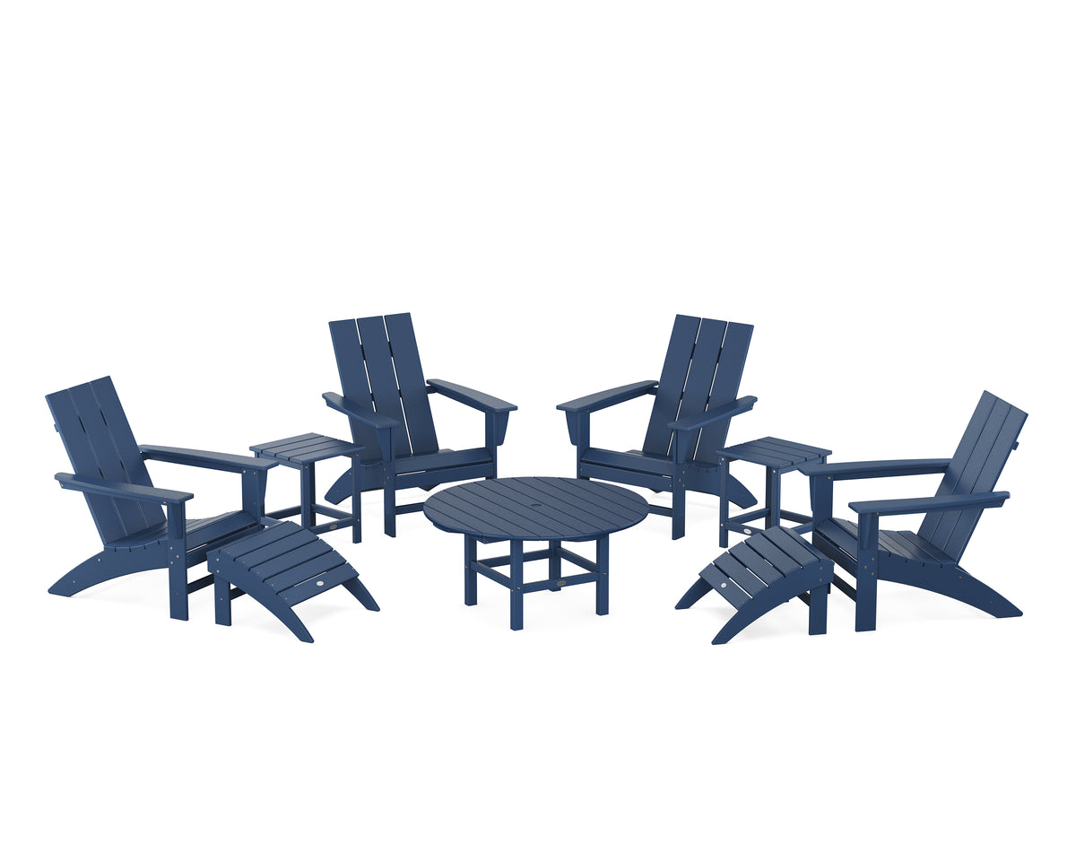 POLYWOOD Modern Adirondack Chair 9-Piece Conversation Set in Navy
