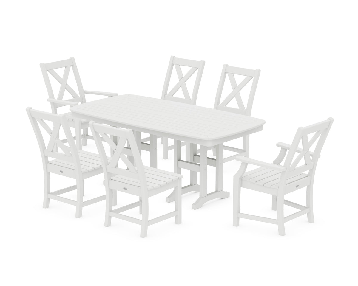 POLYWOOD Braxton 7-Piece Dining Set - 37" x 72" Table in White