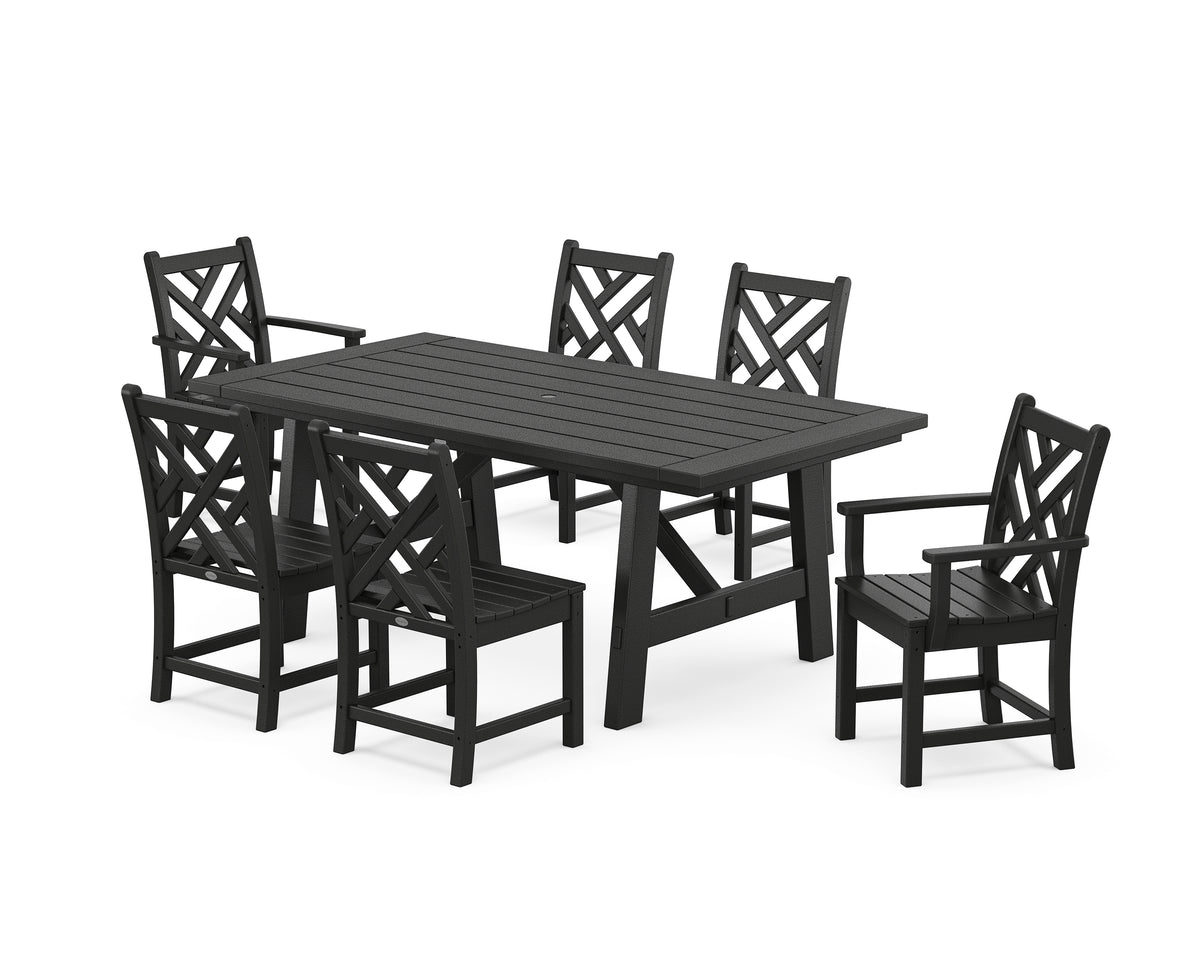 POLYWOOD Chippendale 7-Piece Rustic Farmhouse Dining Set in Black