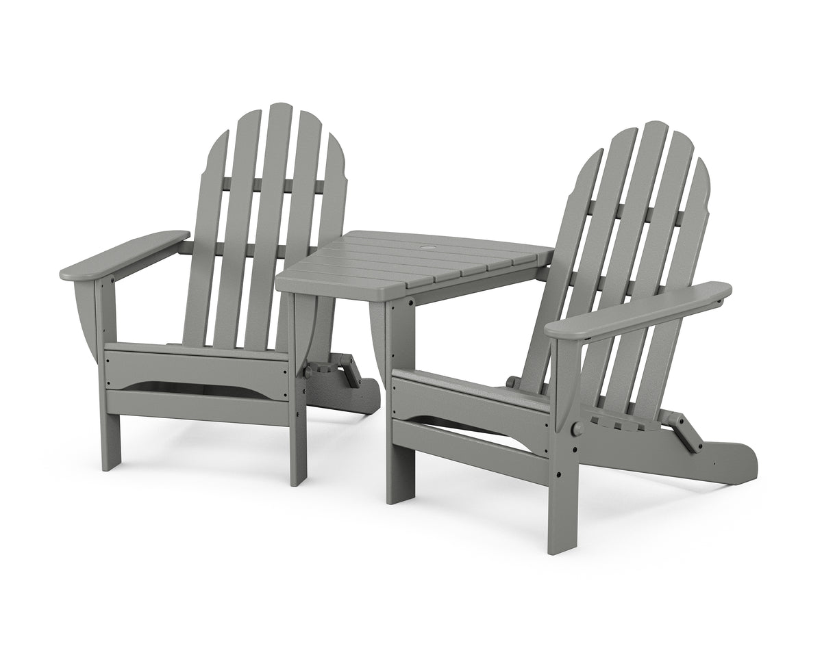 POLYWOOD Classic 3-Piece Folding Adirondack Set With Connecting Table in Slate Grey