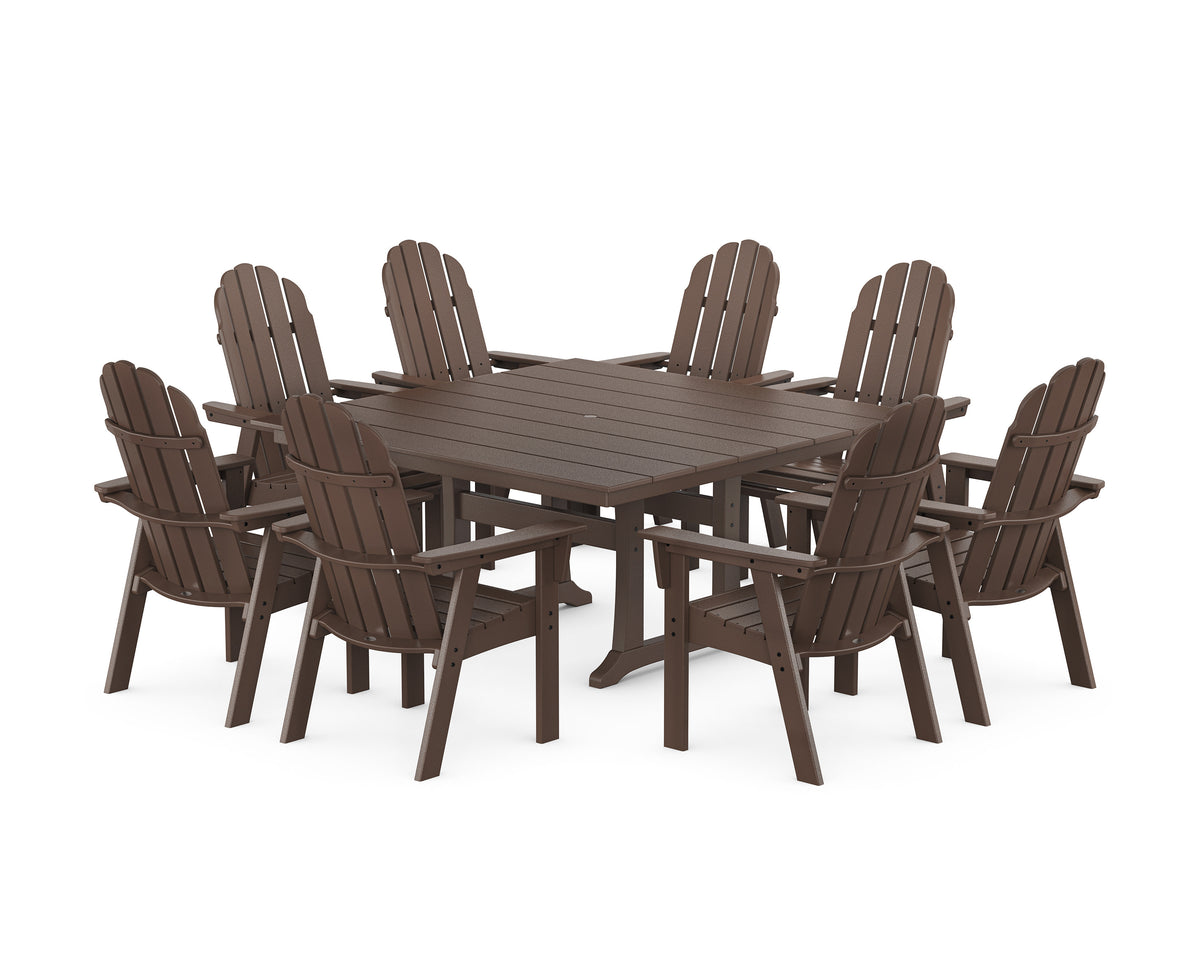 POLYWOOD Vineyard Curveback Adirondack 9-Piece Square Farmhouse Dining Set with Trestle Legs in Mahogany