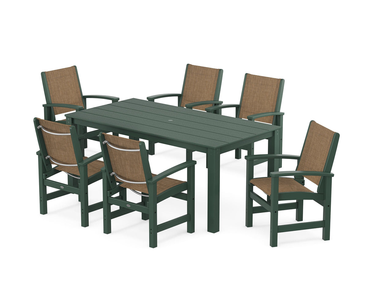 POLYWOOD Coastal 7-Piece Parsons Dining Set in Green / Burlap